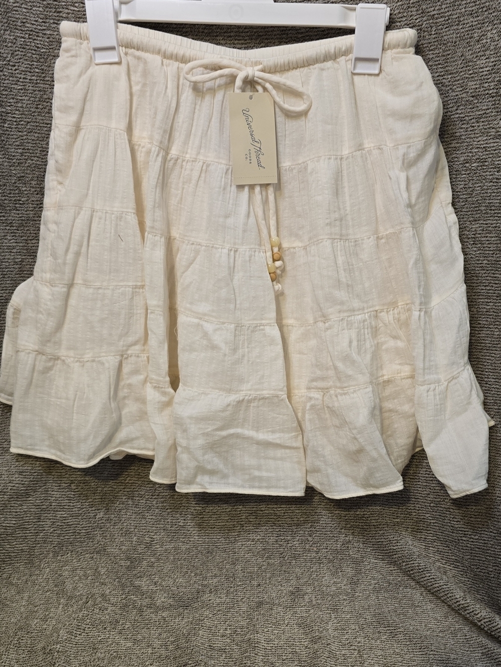 Universal Thread Cream Tiered Cotton Skirt with Beaded Drawstring